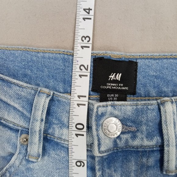 H&M Skinny Fit Distressed Jeans Womens Size 30 High Rise comfort Stretch Blue - Picture 10 of 12